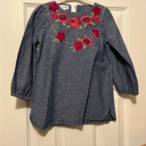 Mud Pie Denim Shirt with Red Floral Embroidery